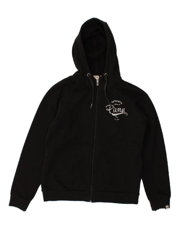 Blowout Sale PUMA Womens Graphic Zip Hoodie Sweater UK 14 Large Black Cotton