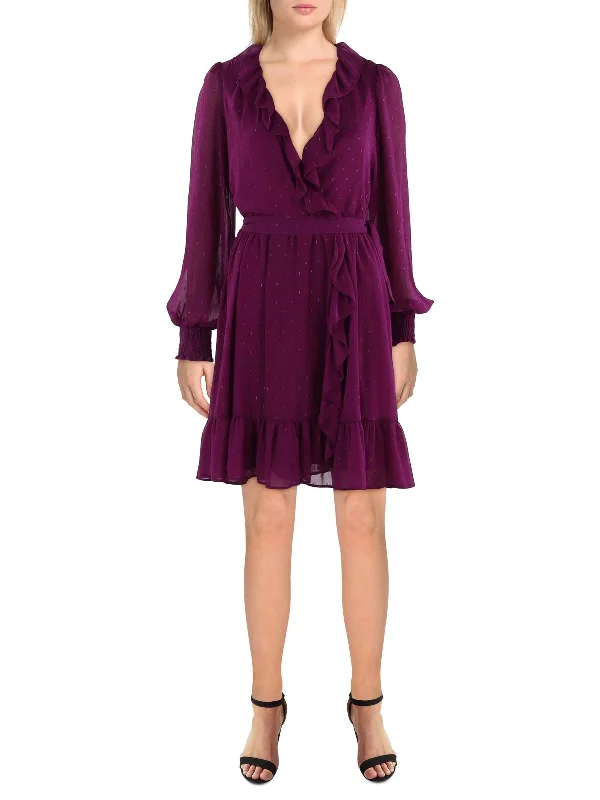 Shop and Save Womens Chiffon Clip Dot Fit & Flare Dress