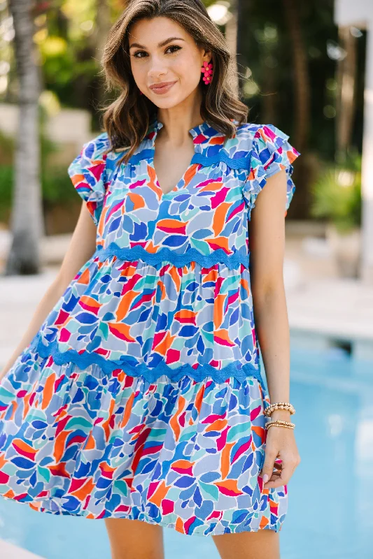 Stock Clearance It's All For Fun Periwinkle Blue Abstract Dress
