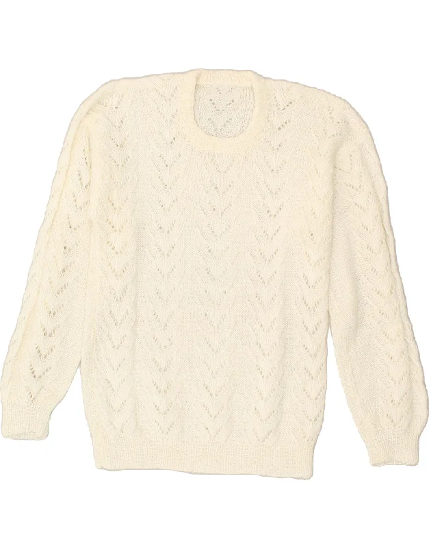 Daily Deals VINTAGE Womens Crew Neck Jumper Sweater UK 12 Medium White