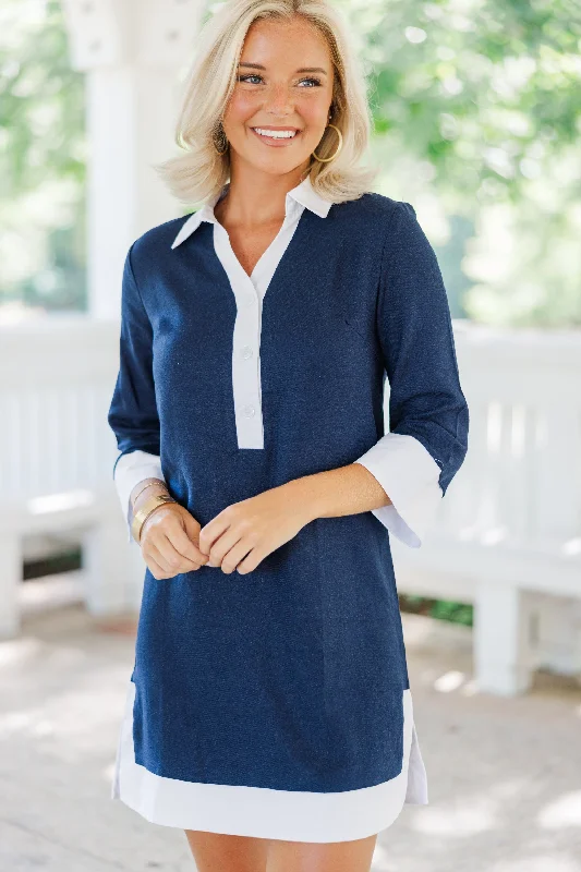 Season Finale Sale Make Your Day Navy Blue Shift Dress