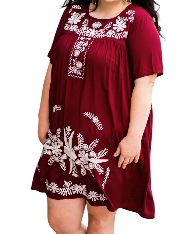 Time-Limited Offer Jenifer Embroidered Dress In Maroon
