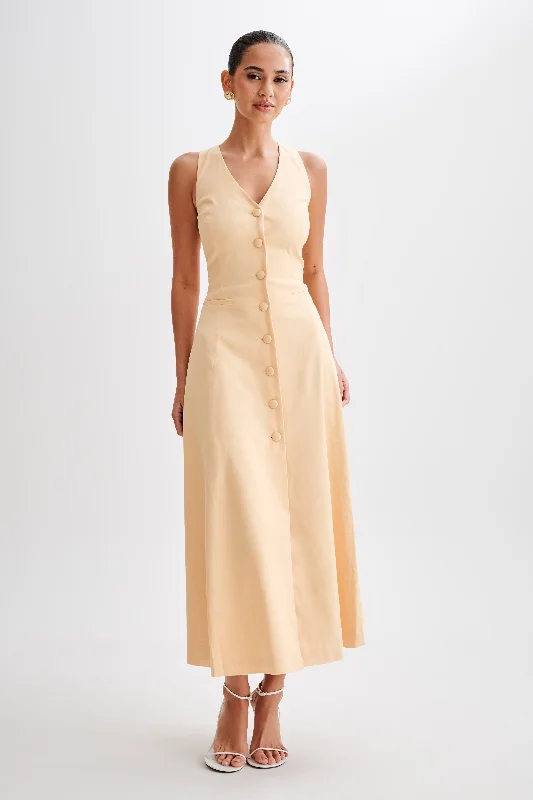 Bonus Savings Theodora Cotton Buttoned Midi Dress - Peach