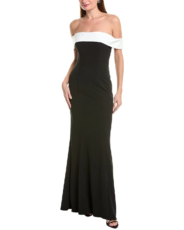 Don’t Miss Out Rene Ruiz Draped Neckline Column Gown