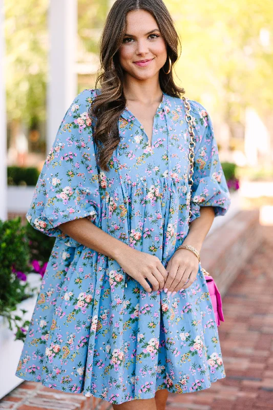 Buy Now Call You Over Blue Floral Dress