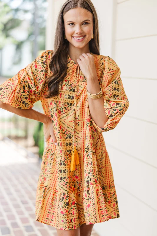New Deals Steady As She Goes Yellow Floral Babydoll Dress