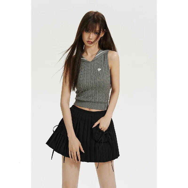 Price Cut Grey Sailor Collar Vest With Logo Embroidery