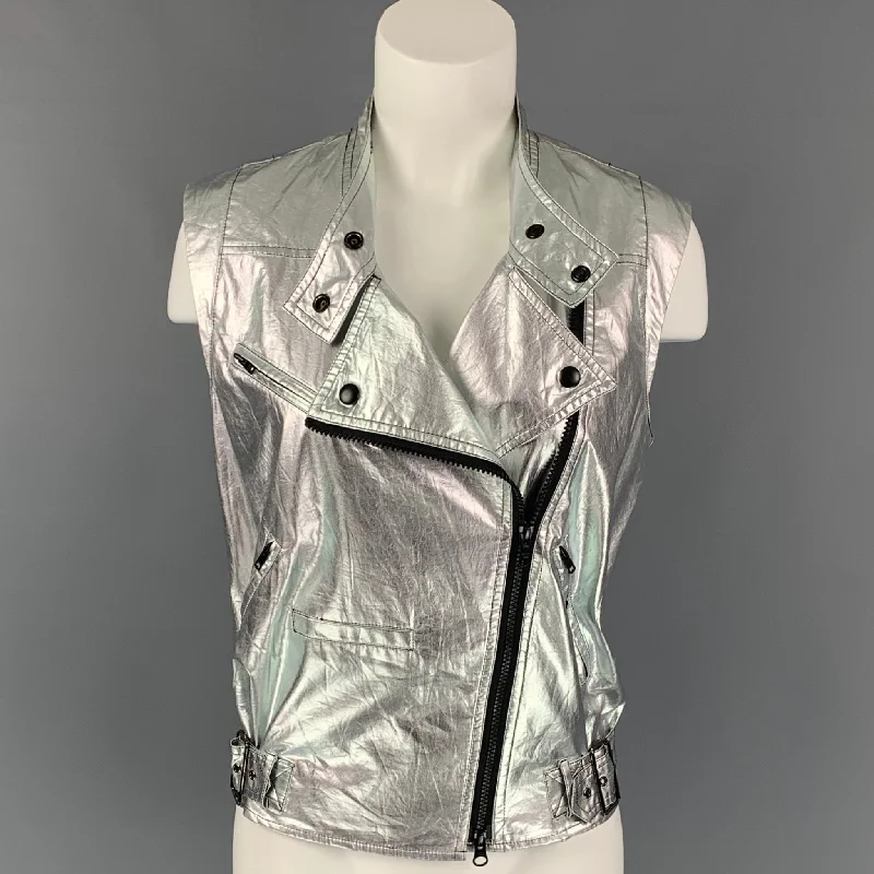 Discount Extravaganza REBECCA MINKOFF Size XS Silver & Black Cotton Metallic Biker Vest
