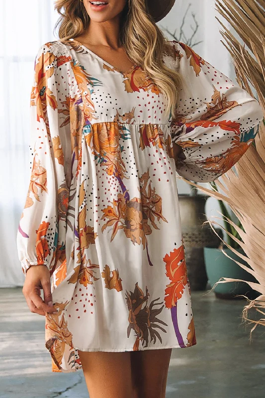 Exclusive Access Printed V-Neck Balloon Sleeve Mini Dress