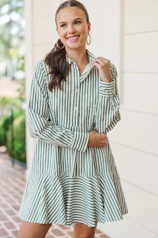 Unbeatable Prices This Is The Day Hunter Green Striped Dress