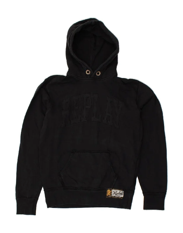 Midnight Madness REPLAY Womens Graphic Hoodie Jumper UK 16 Large Black