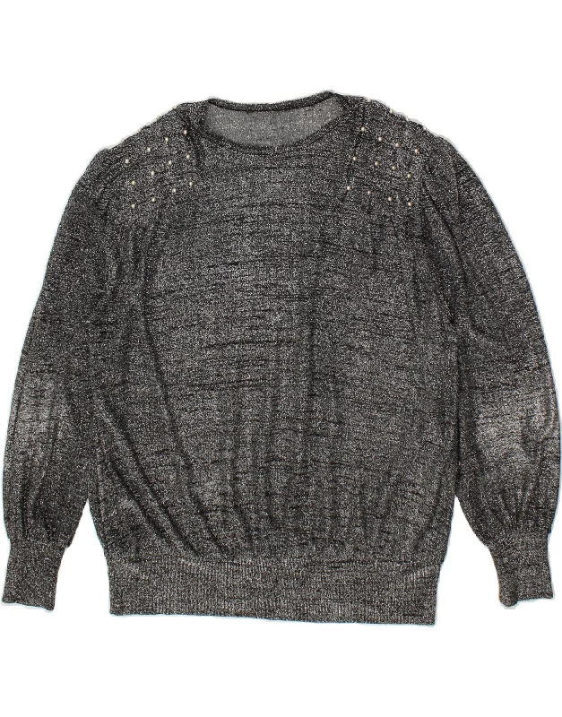 Price Break VINTAGE Womens See Through Boat Neck Jumper Sweater UK 20 2XL Silver