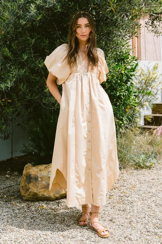 Take Advantage Annie Wear Smocked Puff Sleeve Midi Dress