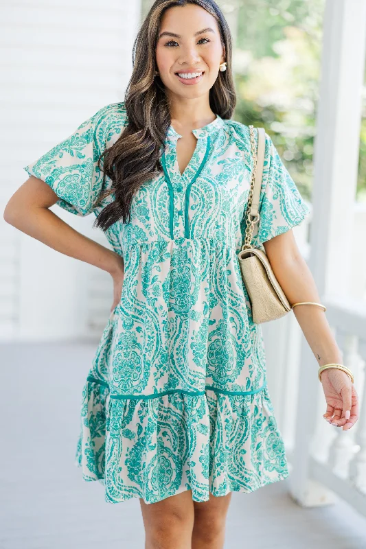 Inventory Reduction No Way Around It Teal Green Floral Dress
