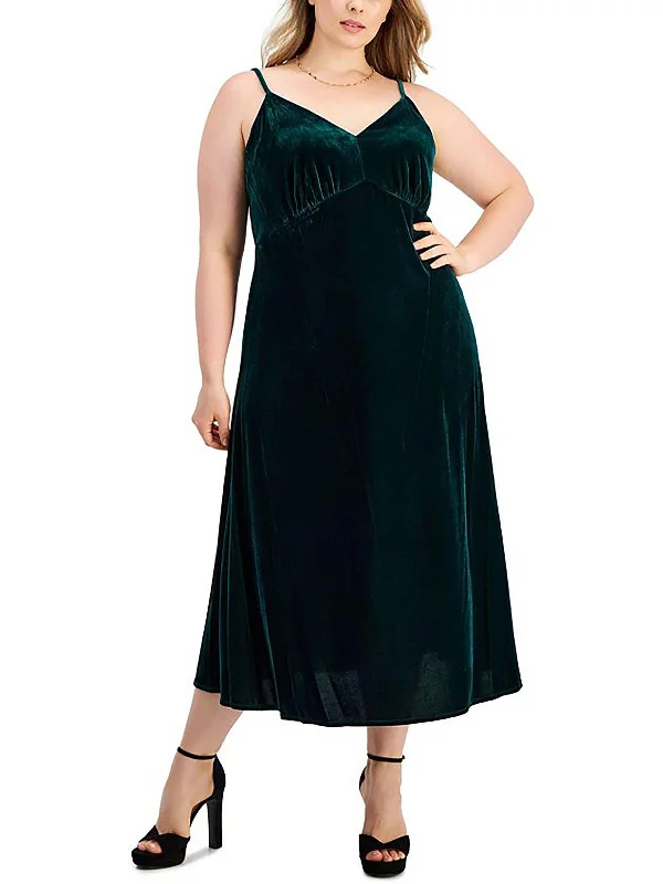 Midnight Sale Plus Womens Velvet Empire Waist Cocktail And Party Dress