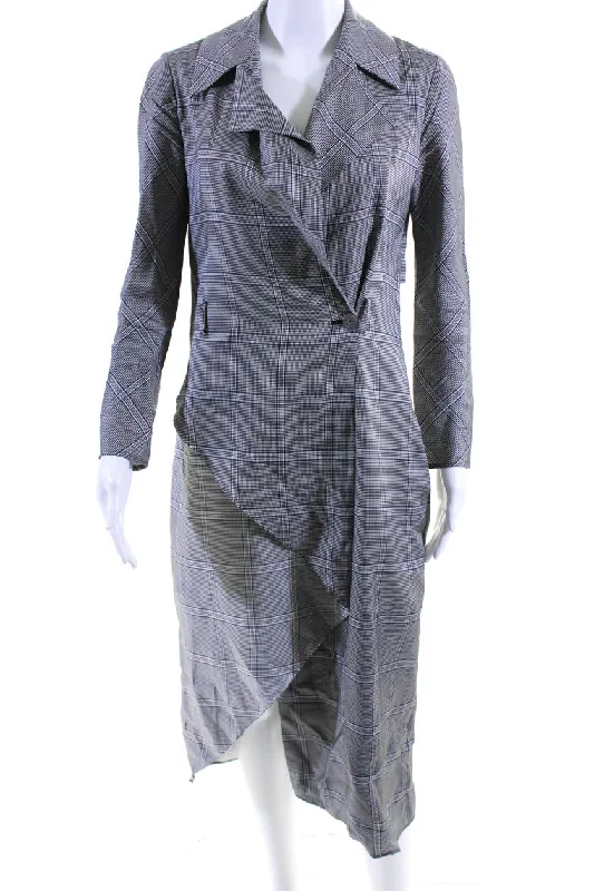 Factory Direct Sale Dion Lee Womens Gray Plaid Collar Long Sleeve Layered Shift Dress