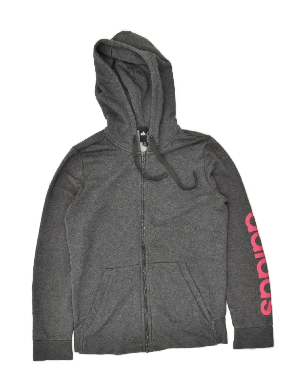 Discount Extravaganza ADIDAS Womens Graphic Zip Hoodie Sweater UK 12/14 Medium Grey Cotton