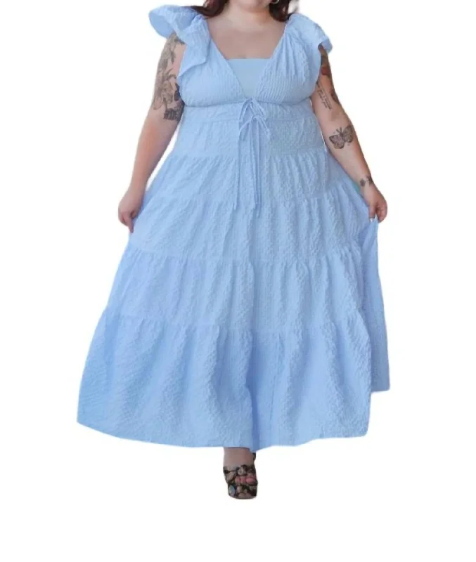 Overstock Sale Drawstring Flutter Dress In Blue