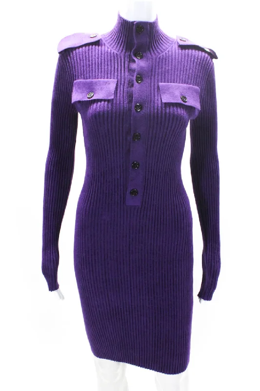 Stock Up and Save Bottega Veneta Womens Long Sleeve Ribbed Knit Sweater Dress Purple