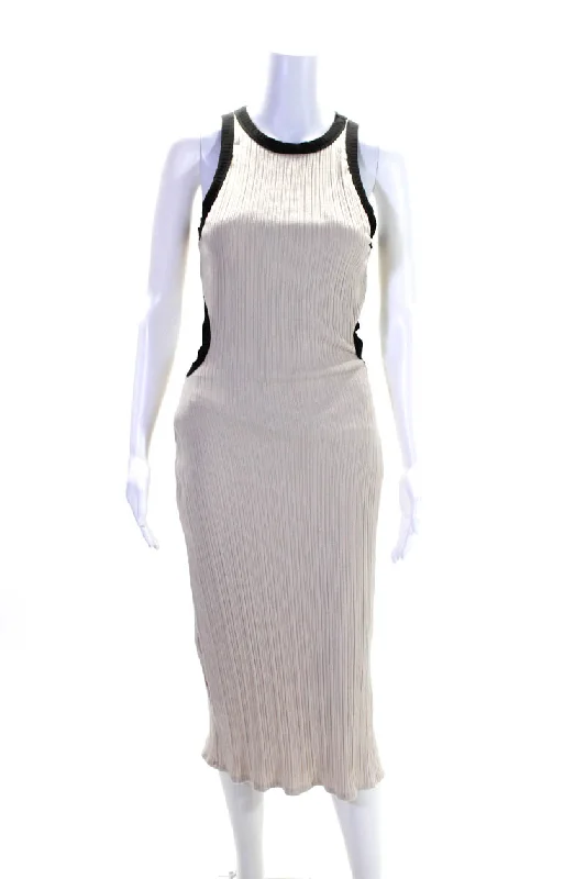 Super Bargain Le Lis Womens Sleeveless Crew Neck Cut Out Ribbed Long Dress Beige