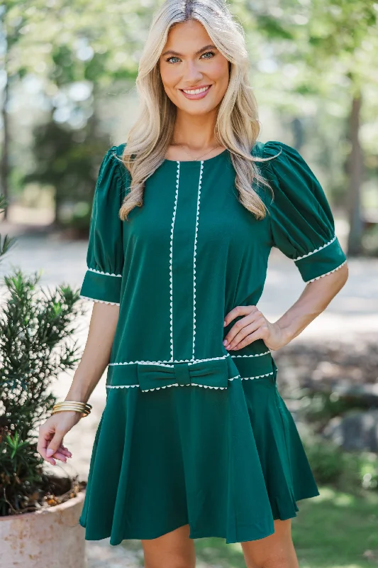 Now or Never Just For Tonight Hunter Green Scalloped Dress