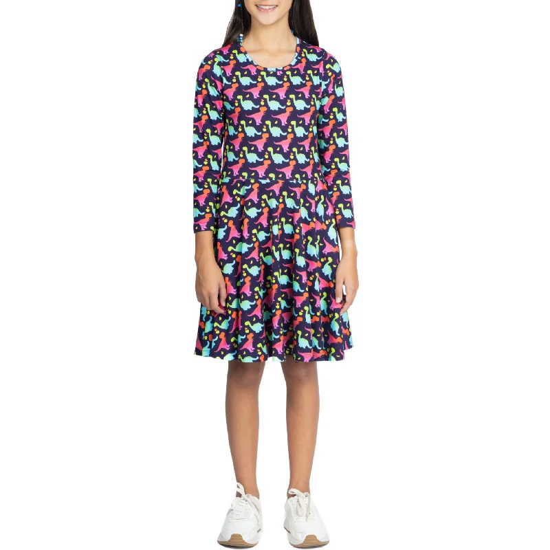 Discount Mania Colorful Dinosaurs Kids Twirl Dress