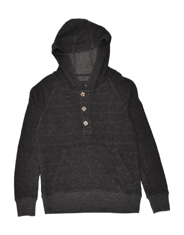 Discount Days HURLEY Womens Button Neck Hoodie Jumper UK 14 Medium Black Flecked Cotton