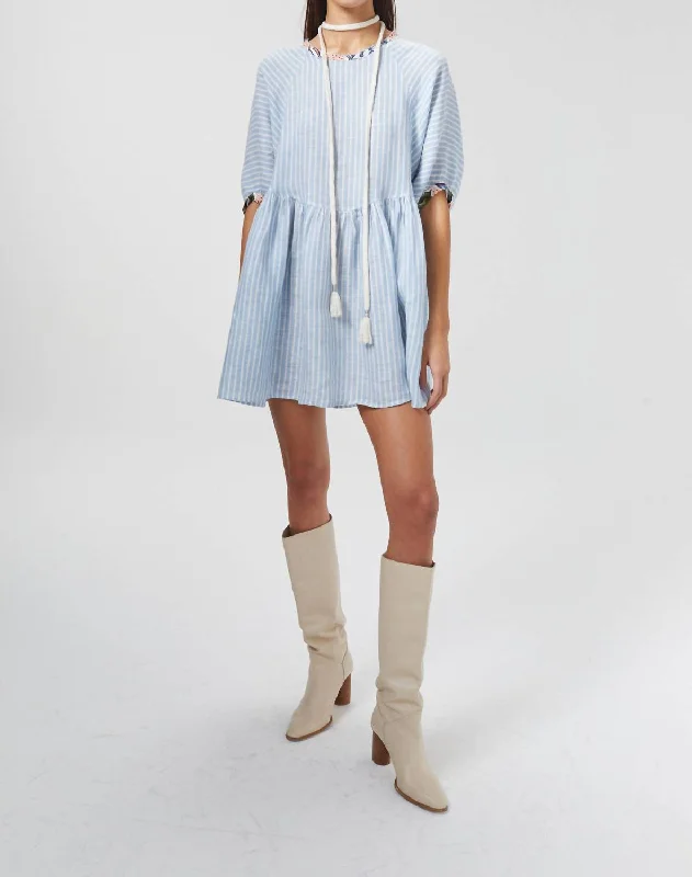 New Deals Alcala Linen Dress In Light Blue/white Stripes