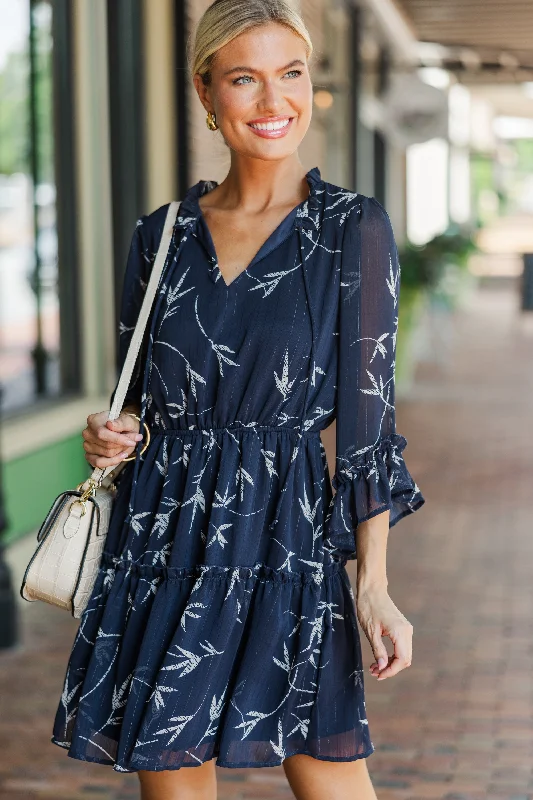 Steals and Deals Look Into My Eyes Navy Blue Floral Dress