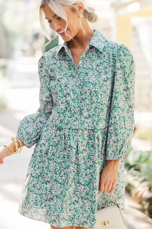 The Best Prices Thinking Of You Green Floral Shirt Dress