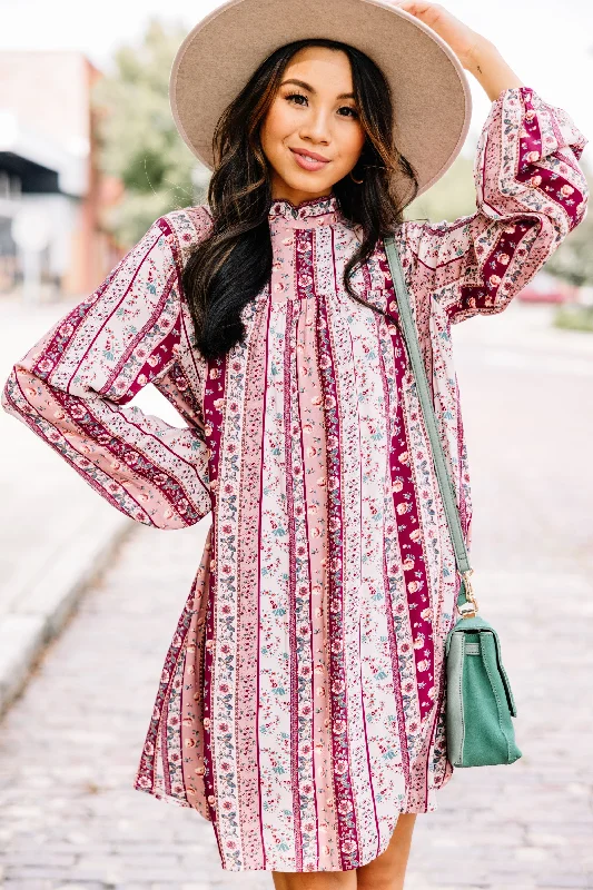 Stock Clearance A Day To Remember Wine Red Mixed Print Dress