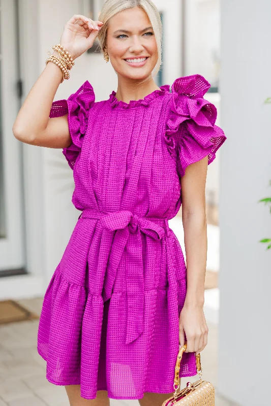 Don't Miss Looking For You Magenta Purple Textured Dress