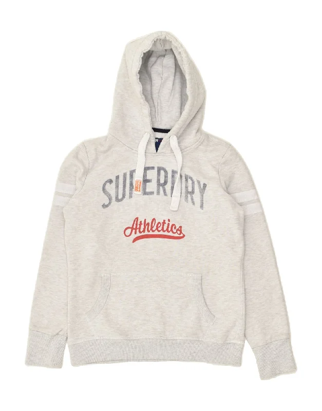 Bargain Bin SUPERDRY Womens Graphic Hoodie Jumper UK 14 Medium Grey Cotton