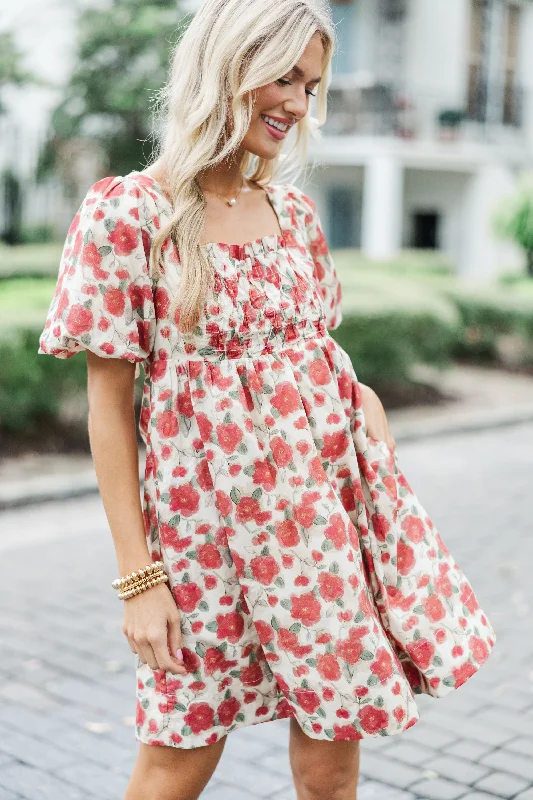 Can't Miss What A Doll Brick Red Floral Babydoll Dress