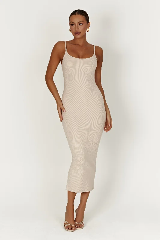 Overstock Alexis Ribbed Cami Midi Dress - Cream
