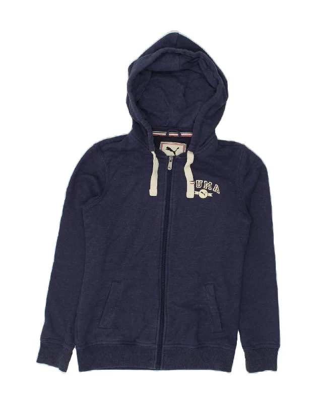 Don't Miss PUMA Womens Graphic Zip Hoodie Sweater UK 8 Small  Navy Blue Cotton