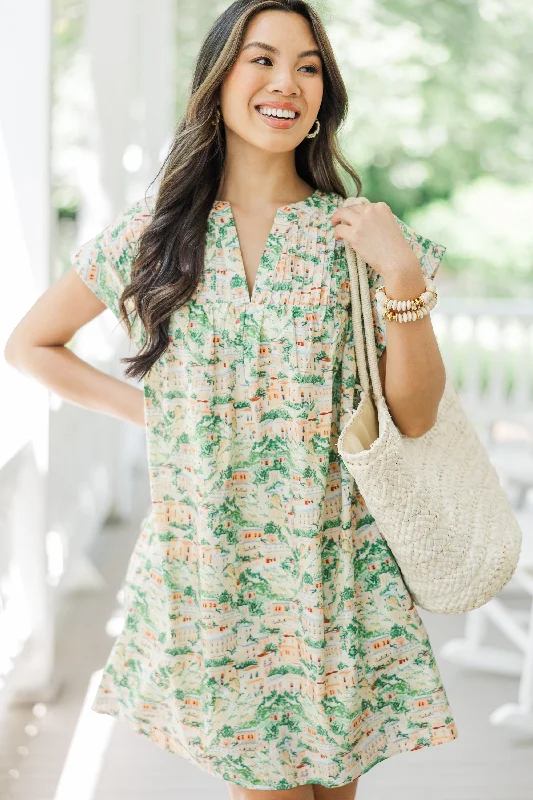 Act Fast Live The Life Green Toile Dress