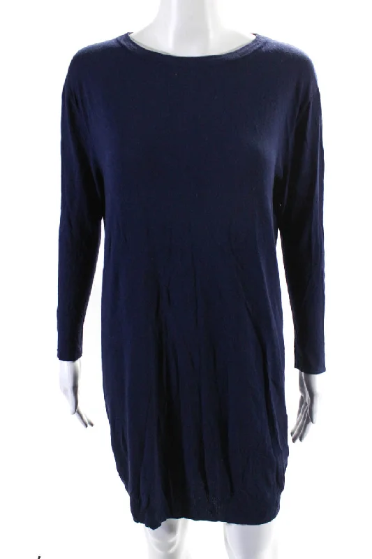 Limited Time ACNE Studios Womens Knit Crew Neck Long Sleeve Sweater Dress Navy Blue