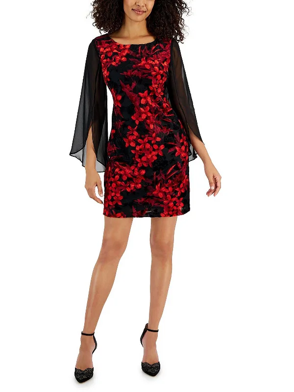 Deal of the Week Petites Womens Floral Print Mini Sheath Dress