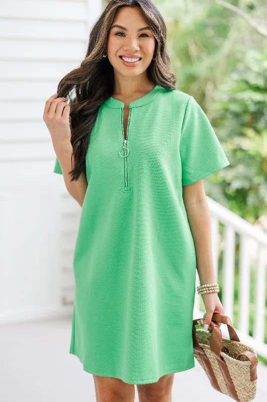 Limited Availability On The Go Green Textured Dress