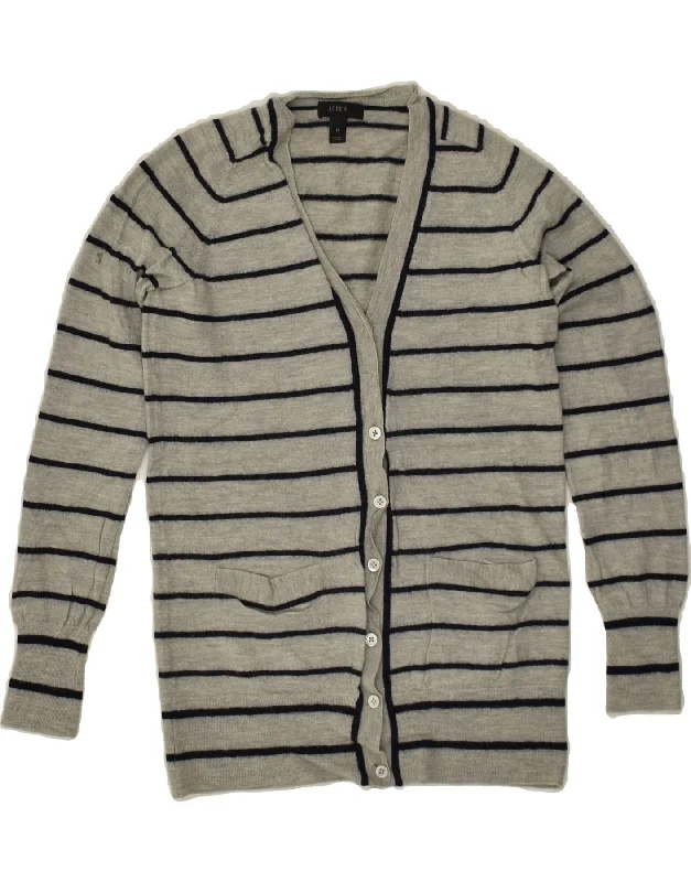 Price Drop J. CREW Womens Cardigan Sweater UK 12 Medium Grey Striped Merino Wool