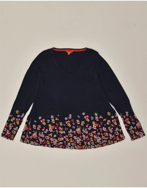 Best Deals JOULES Womens V-Neck Jumper Sweater UK 12 Medium  Navy Blue Floral Cotton