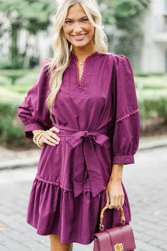 Exclusive Deal Want You Back Plum Purple Crochet Dress