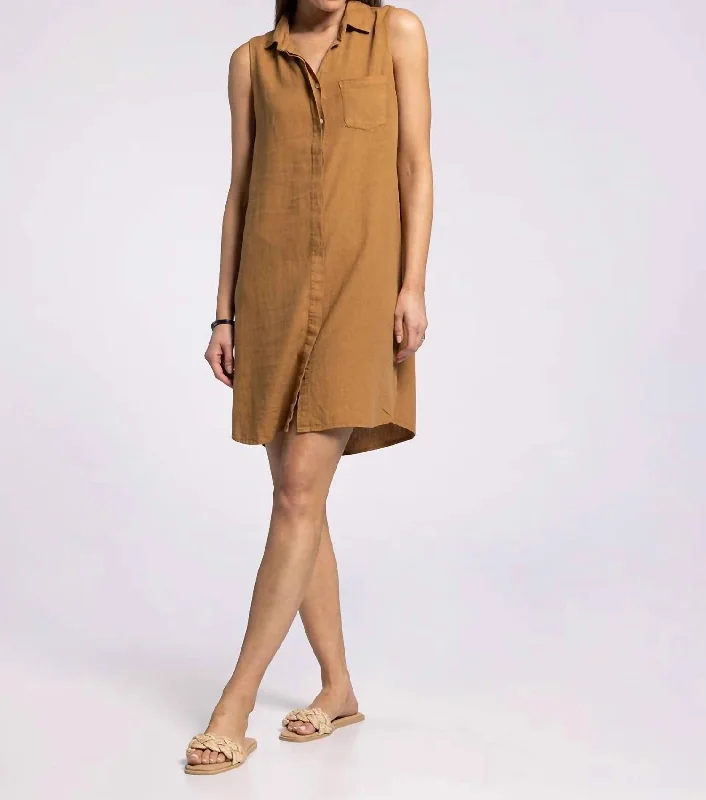 Bargain Bin Reef Point Dress In Golden Brown