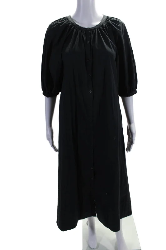 Price Reduction Staud Womens Short Puffy Sleeves Button Down Dress Black Cotton