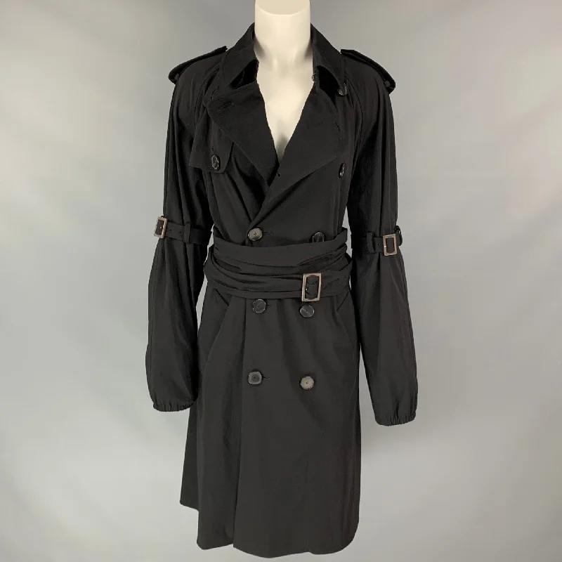 Amazing Deals Vintage JEAN PAUL GAULTIER Size 10 Black Wool / Polyamide Double Breasted Trench Coat