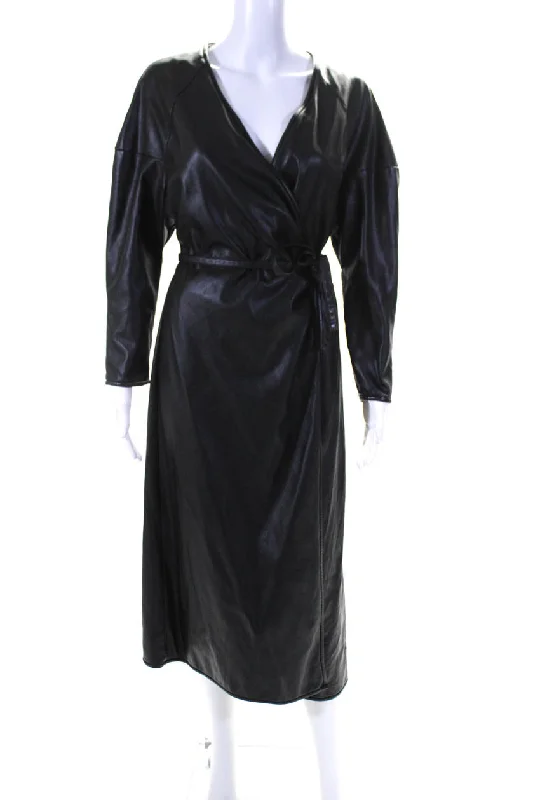 Clearance Items Proenza Schouler White Label Womens Faux Leather Midi Wrap Dress Black