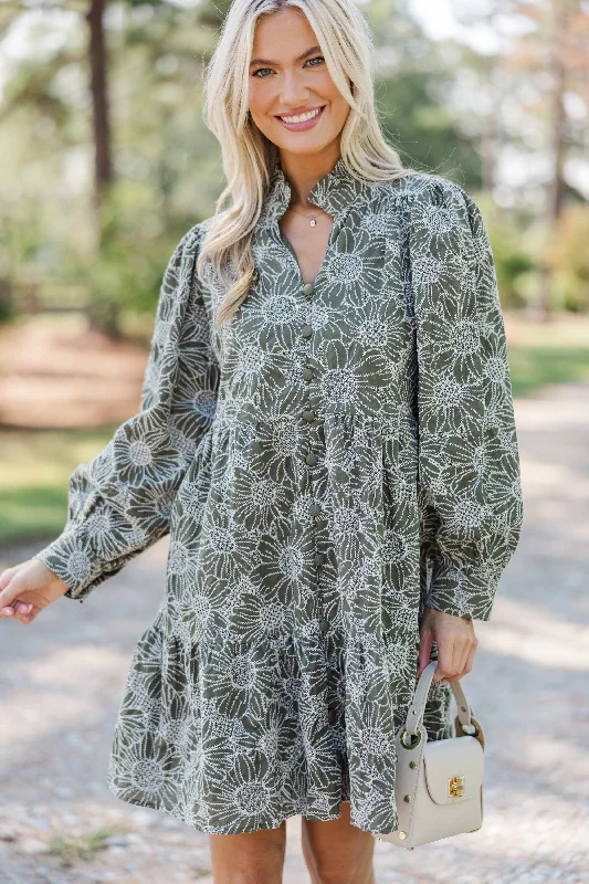 Price Meltdown Thoughtful Wishes Olive Green Floral Dress