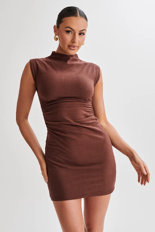 Grand Opening Sale Melania High Neck Mini Dress - Mocha