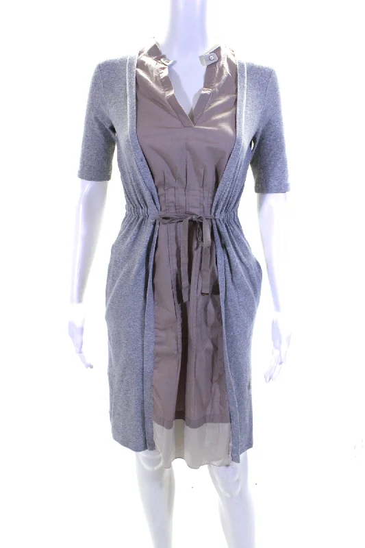 Value Deals Fabiana Filippi Womens 3/4 Sleeve Button Down Mid Calf Dress Gray